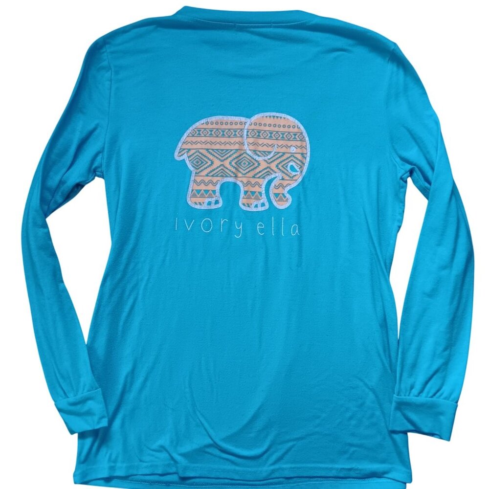 Women's Elephant T-shirt Large Ivory Ella Blue Long Sleeve Vessos Cotton 2 Side